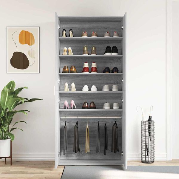 vidaXL Shoe Cabinet Grey Sonoma 80 x 39 x 178 cm Engineered Wood