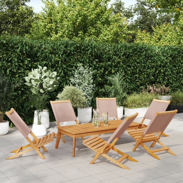 vidaXL Folding Garden Chairs 6 pcs Taupe Fabric and Solid Wood