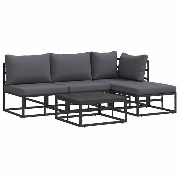 vidaXL Garden Sofa Set with Cushion 5 pcs Black Aluminium