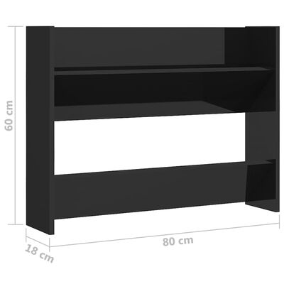 vidaXL Wall Shoe Cabinet High Gloss Black 80x18x60 cm Engineered Wood