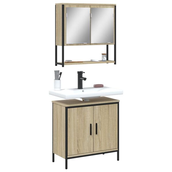 vidaXL 2 Piece Bathroom Furniture Set Sonoma Oak Engineered Wood