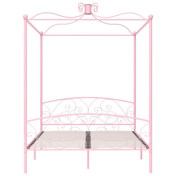 vidaXL Canopy Bed Frame without Mattress Pink Metal 160x200 cm
