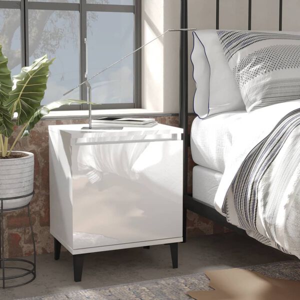 vidaXL Bed Cabinets with Metal Legs High Gloss White 40x30x50 cm