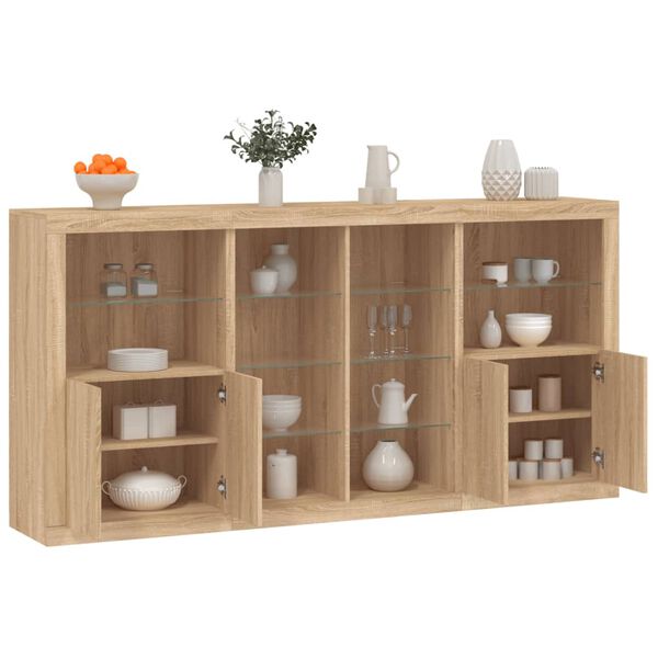 vidaXL Sideboard with LED Lights Sonoma Oak 202x37x100 cm
