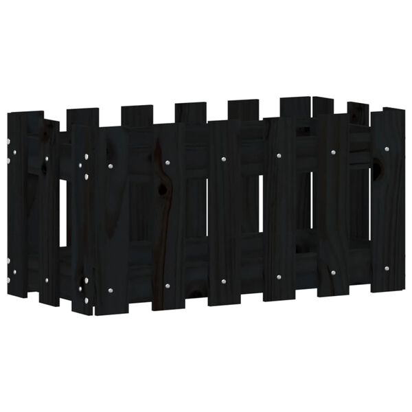 vidaXL Garden Planter with Fence Design Black 60x30x30 cm Solid Wood Pine