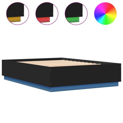 vidaXL Bed Frame with LED Lights Black 140x200 cm Engineered Wood