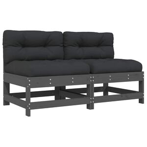 vidaXL Middle Sofas with Cushions 2 pcs Grey Solid Wood Pine