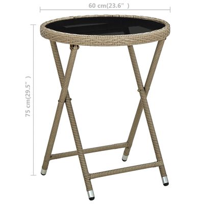 vidaXL Tea Table Beige 60 cm Poly Rattan and Tempered Glass