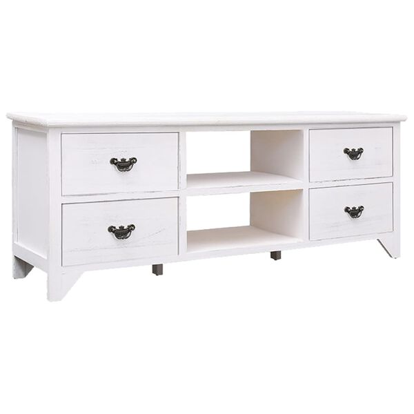 vidaXL TV Cabinet Antique White 108x30x40 cm Solid Paulownia Wood