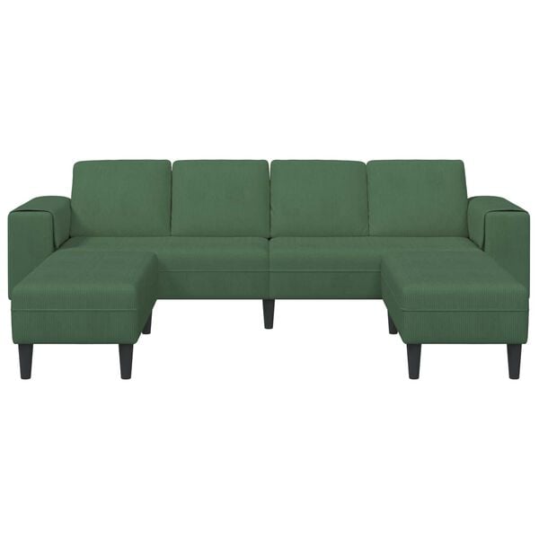 vidaXL Sofa with Cushion Dark Green 250 x 188 x 76 cm Corduroy Fabric