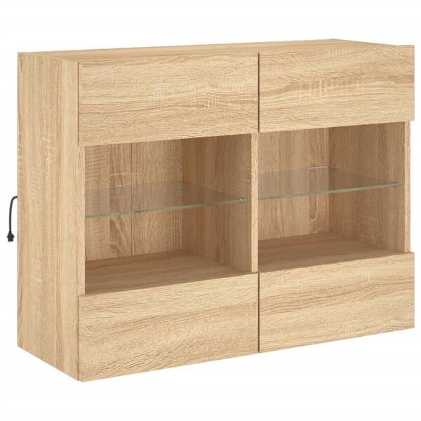 vidaXL TV Wall Cabinet with LED Lights Sonoma Oak 78.5x30x60.5 cm