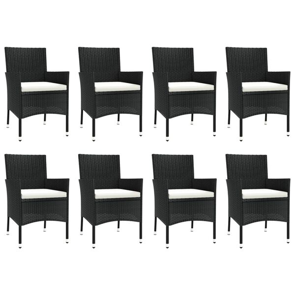 vidaXL 9 Piece Garden Dining Set with Cushions Black Poly Rattan