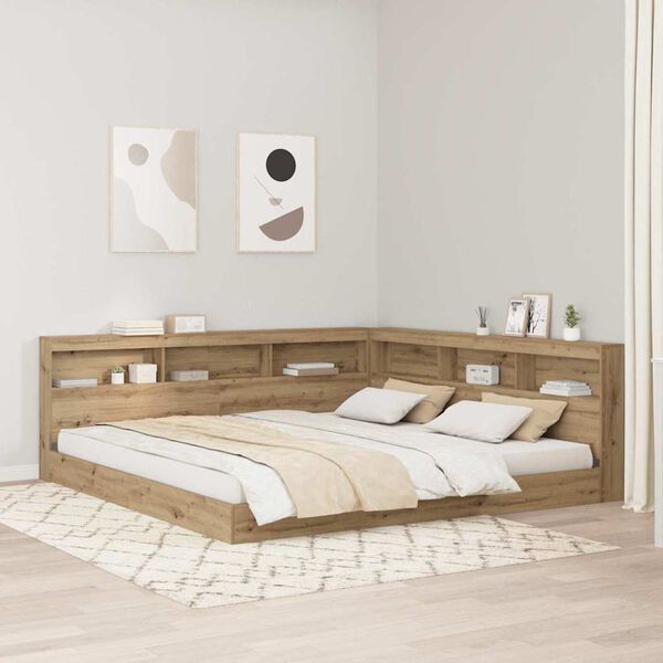 vidaXL Storage Headboard with Shelf Artisan Oak 200 cm Engineered Wood