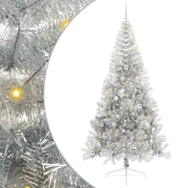vidaXL Artificial Pre-lit Christmas Tree Silver 240 cm PET
