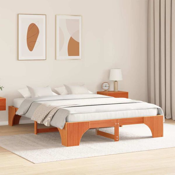 vidaXL Bed Frame Wax Brown 160 x 200 cm Solid Pine Wood
