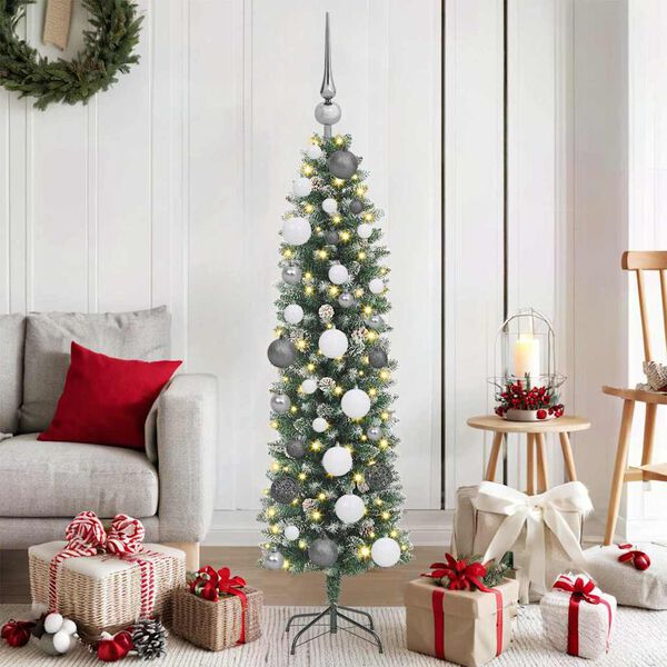 vidaXL Artificial Slim Christmas Tree Green and White 120 cm