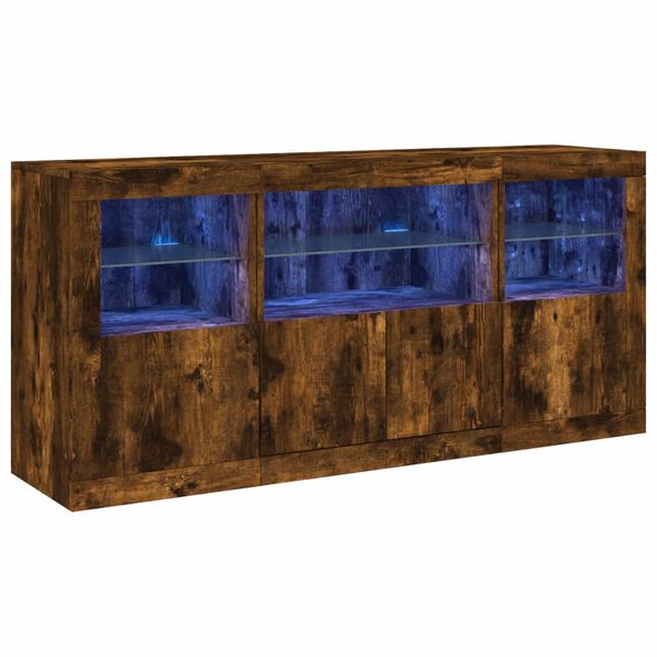 vidaXL Sideboard with LED Lights Smoked Oak 142.5x37x67 cm