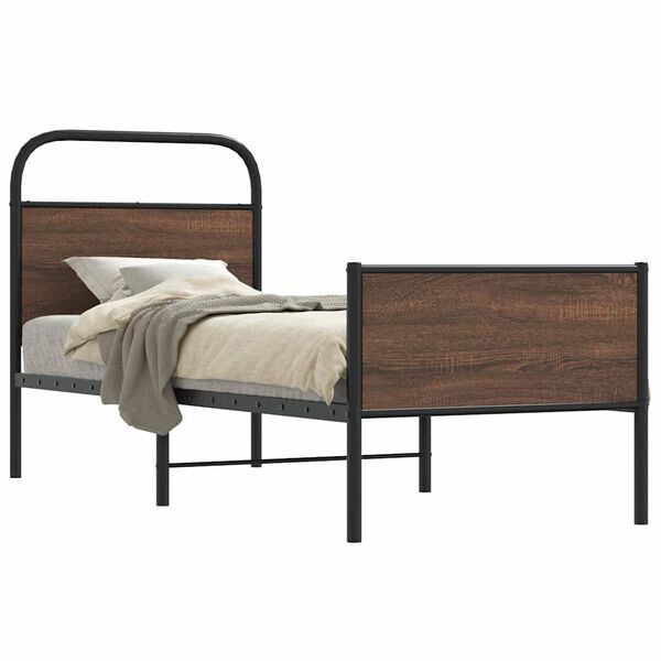 vidaXL Bed Frame without Mattress 75x190 cm Brown Oak Engineered Wood