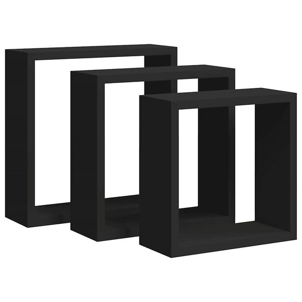 vidaXL Wall Cube Shelves 3 pcs Black MDF