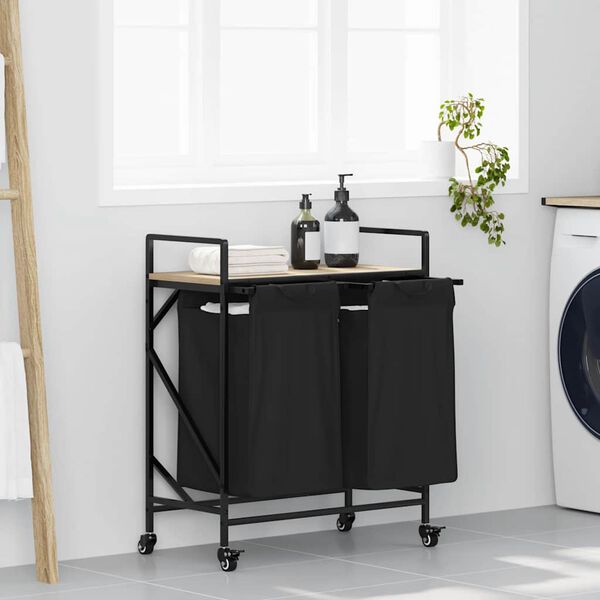 vidaXL Laundry Basket 2 Compartments with Wheels Sonoma Oak