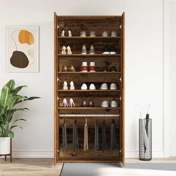 vidaXL Shoe Cabinet Old Wood 80 x 39 x 178 cm Engineered Wood