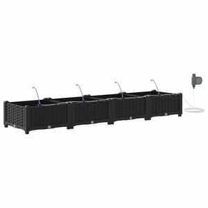 vidaXL Garden Planter 4 pcs Black 160 x 40 x 22 cm PP
