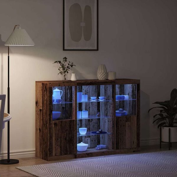 vidaXL LED Sideboard Old Wood 142.5 x 37 x 100 cm Engineered Wood