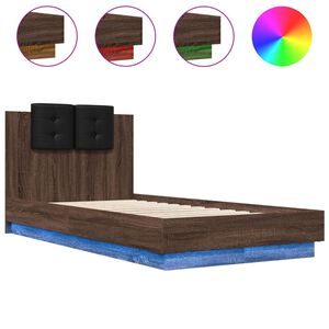 vidaXL Bed Frame with LED without Mattress Brown Oak 90x190 cm Single