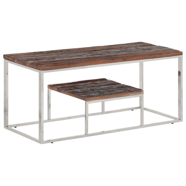 vidaXL Coffee Table Silver Stainless Steel and Solid Wood Sleeper