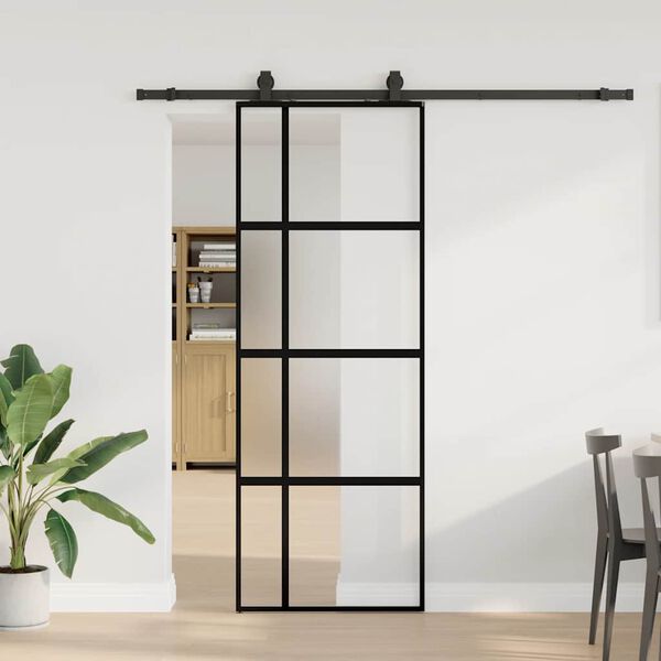 vidaXL Sliding Door with Hardware Set Black 76x205 cm Tempered Glass