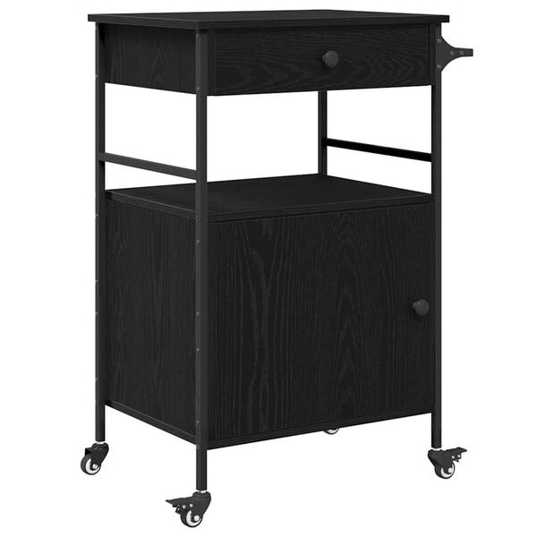 vidaXL Kitchen Trolley Black Oak 56 x 43 x 89.5 cm Engineered Wood