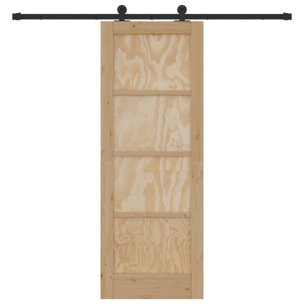 vidaXL Sliding Door Natural and Black 73.5 x 198.5 cm Solid Pine Wood