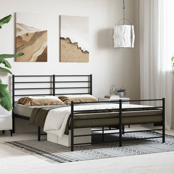 vidaXL Metal Bed Frame without Mattress with Footboard Black 120x190cm