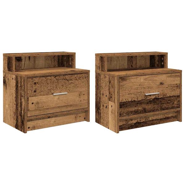 vidaXL Bedside Cabinets with Drawer 2 pcs Old Wood 51x31x47 cm