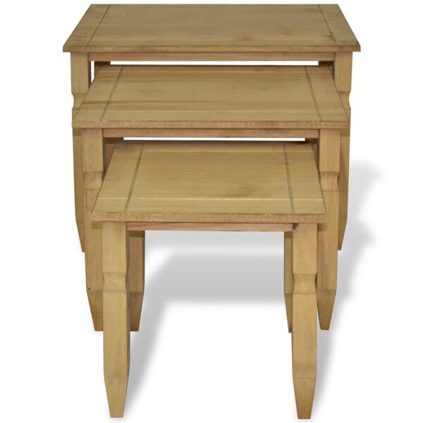 vidaXL Three Piece Nesting Table Set Mexican Pine Corona Range