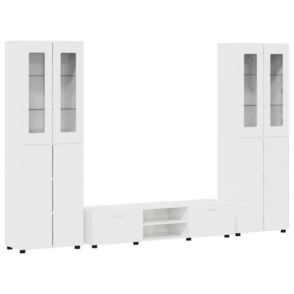 vidaXL TV Cabinet Set with Drawer High Gloss White Engineered Wood