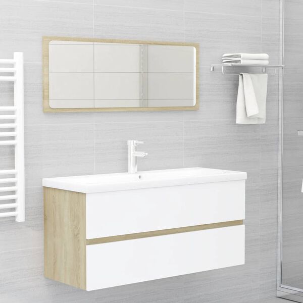 vidaXL Bathroom Furniture Set White and Sonoma Oak Engineered Wood