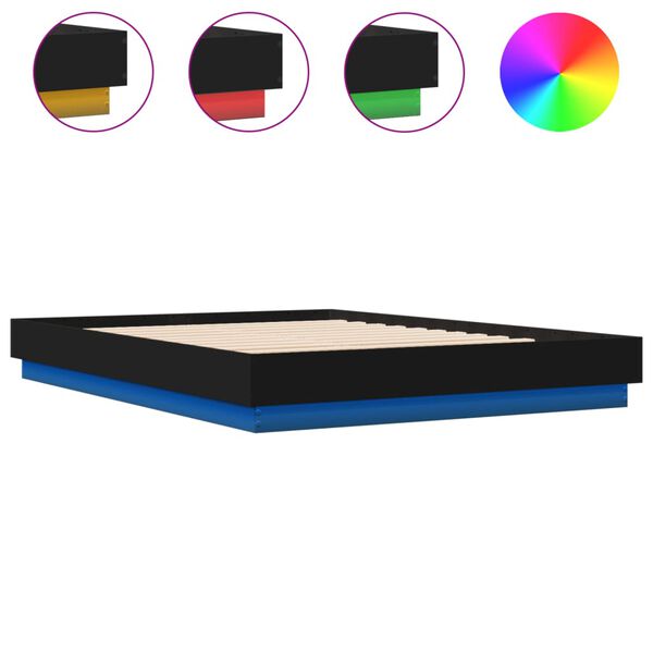 vidaXL Bed Frame with LED without Mattress Black 150x200 cm King Size
