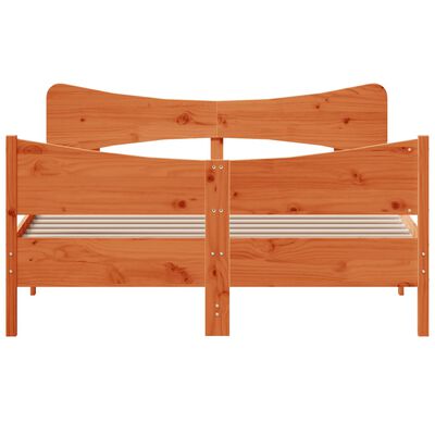vidaXL Bed Frame with Headboard Wax Brown 135x190 cm Double Solid Wood Pine
