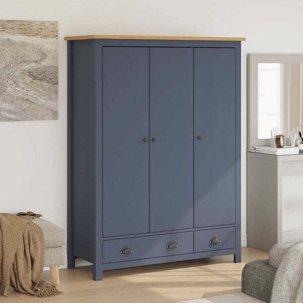 vidaXL 3-Door Wardrobe Hill Grey 127x50x170 cm Solid Pine Wood