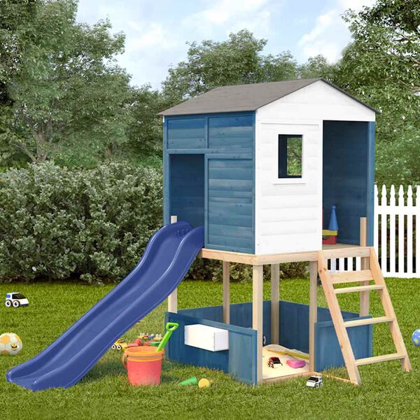 vidaXL Outdoor Playset White and Blue Solid Wood Fir