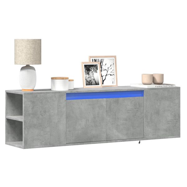 vidaXL TV Wall Cabinet with LED Lights Concrete Grey 135x31x39.5 cm