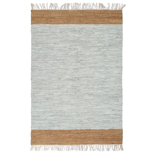 vidaXL Hand-woven Chindi Rug Leather 190x280 cm Light Grey and Tan