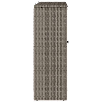 Front view of a tall woven cabinet with a narrow profile and a single door on the side.