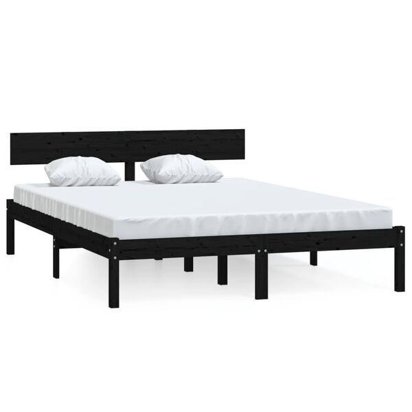 vidaXL Bed Frame without Mattress Black Solid Wood Pine Double