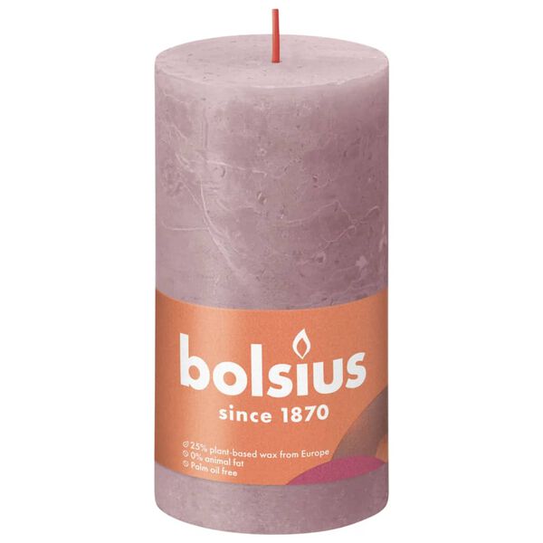 Bolsius Rustic Pillar Candles Shine 4 pcs 130x68 mm Ash Rose