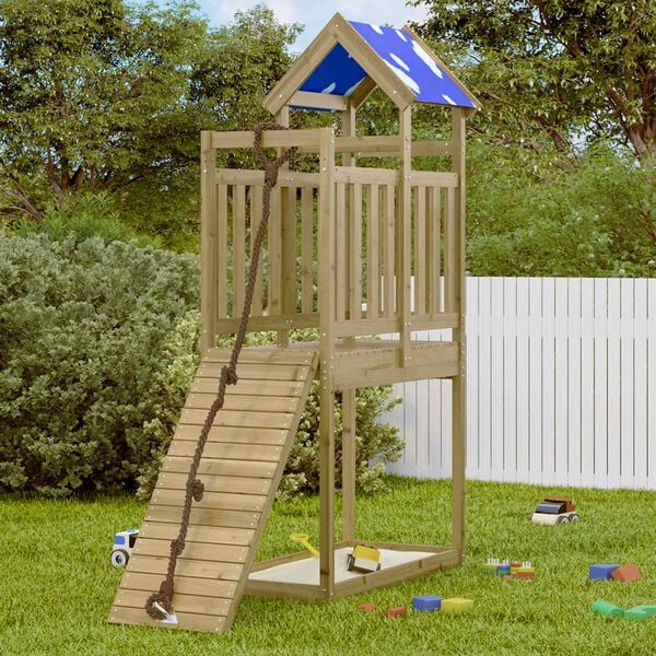 vidaXL Play Tower Brown 52.5 x 110.5 x 215 cm Solid Impregnated Wood