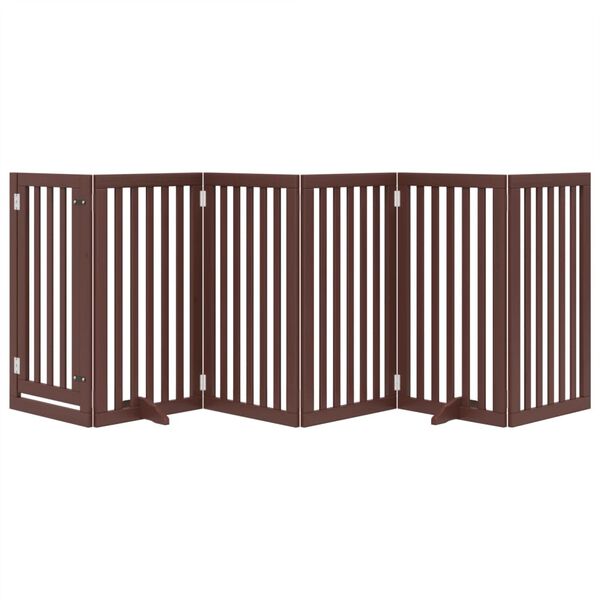 vidaXL Dog Gate with Door Foldable 6 Panels Brown 300 cm Poplar Wood