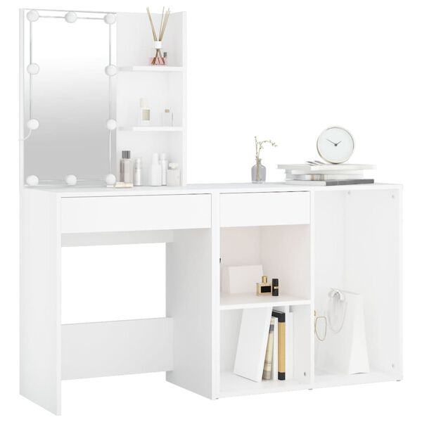 vidaXL LED Dressing Table with Cabinet White Engineered Wood