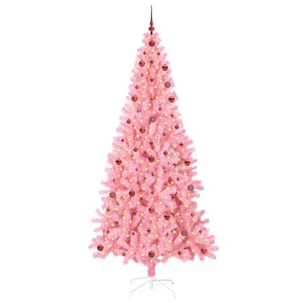 vidaXL Christmas Tree with 300 LEDs with Stand Pink 240 cm PVC